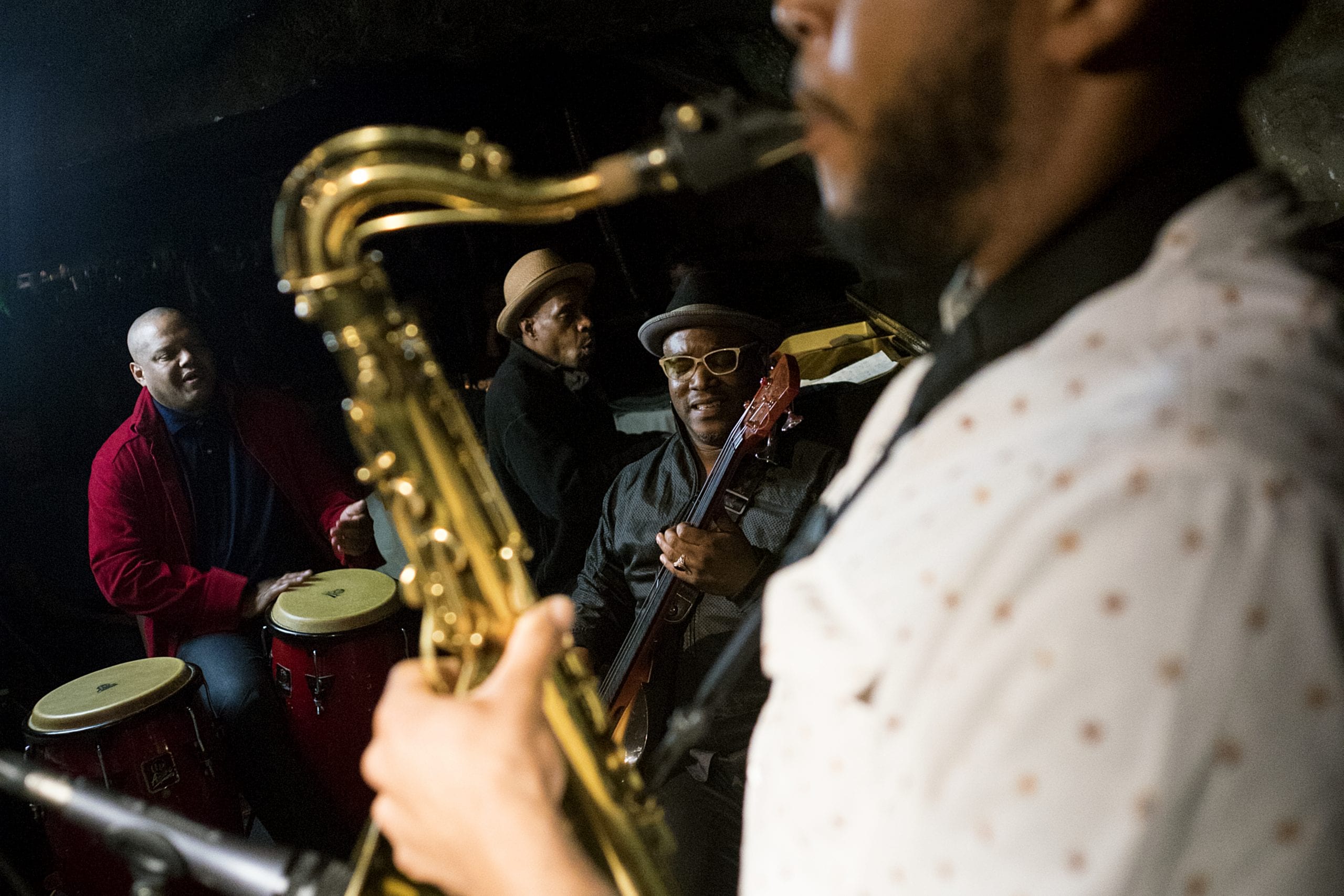 Elijah Easton, right, performing with Tarus Mateen's band. Paul Bothwell/CapitalBop