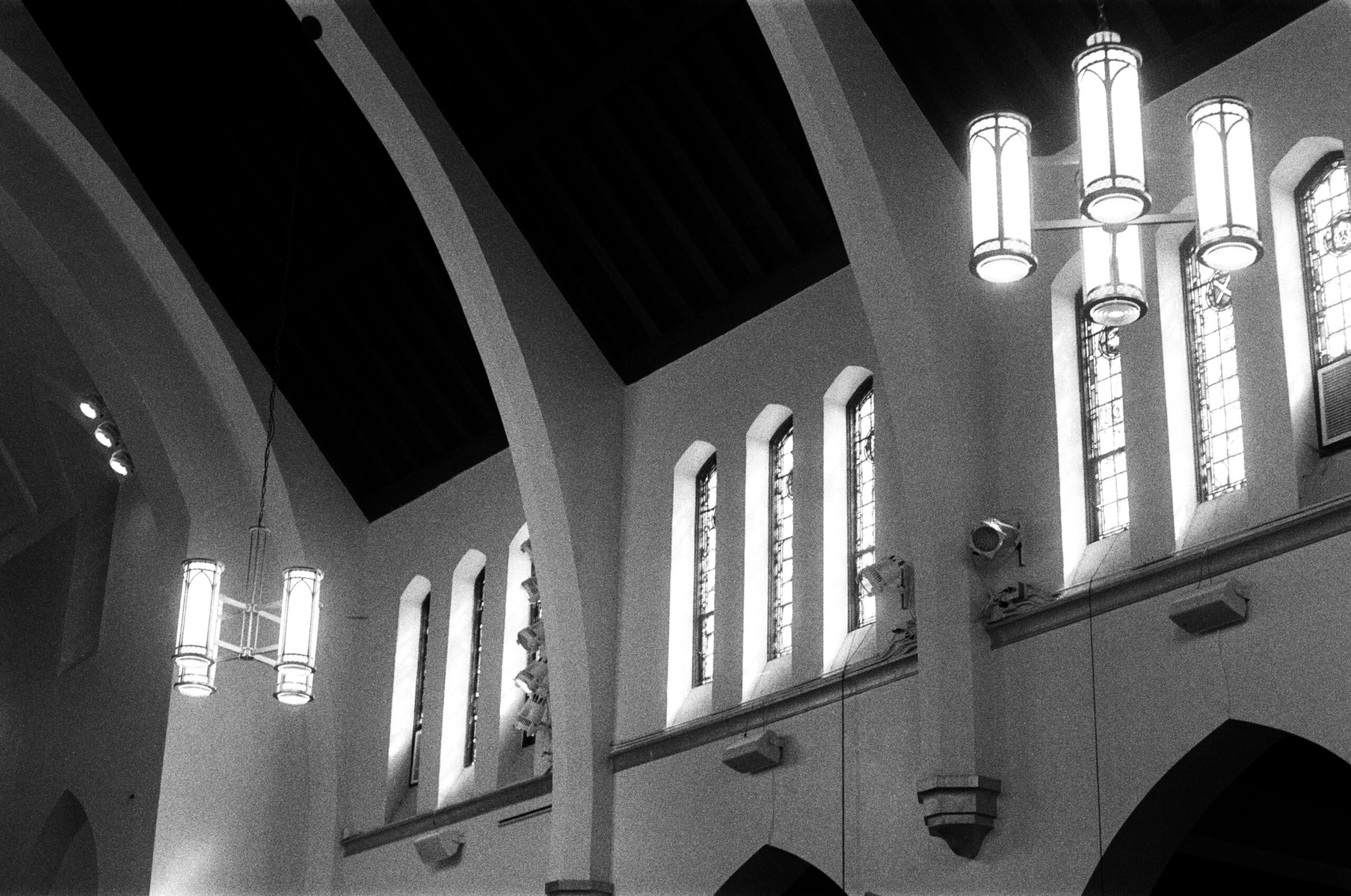 Light comes in from the upper windows of a church